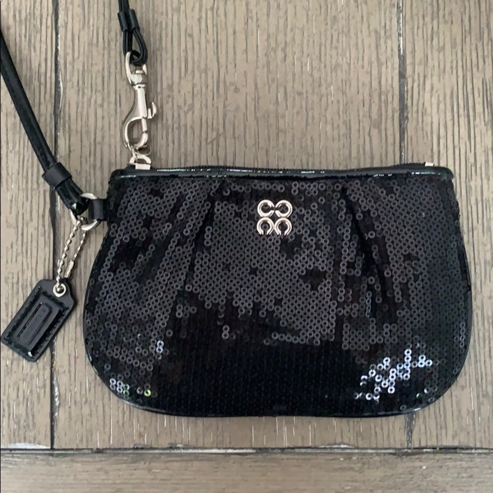 Coach Sequin Wristlet, Black